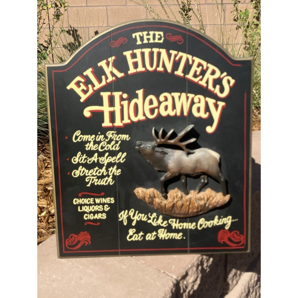VTG Big Sky Carvers Meissenburg Elk Hunter’s Hideaway 3D Sign 19”x16”